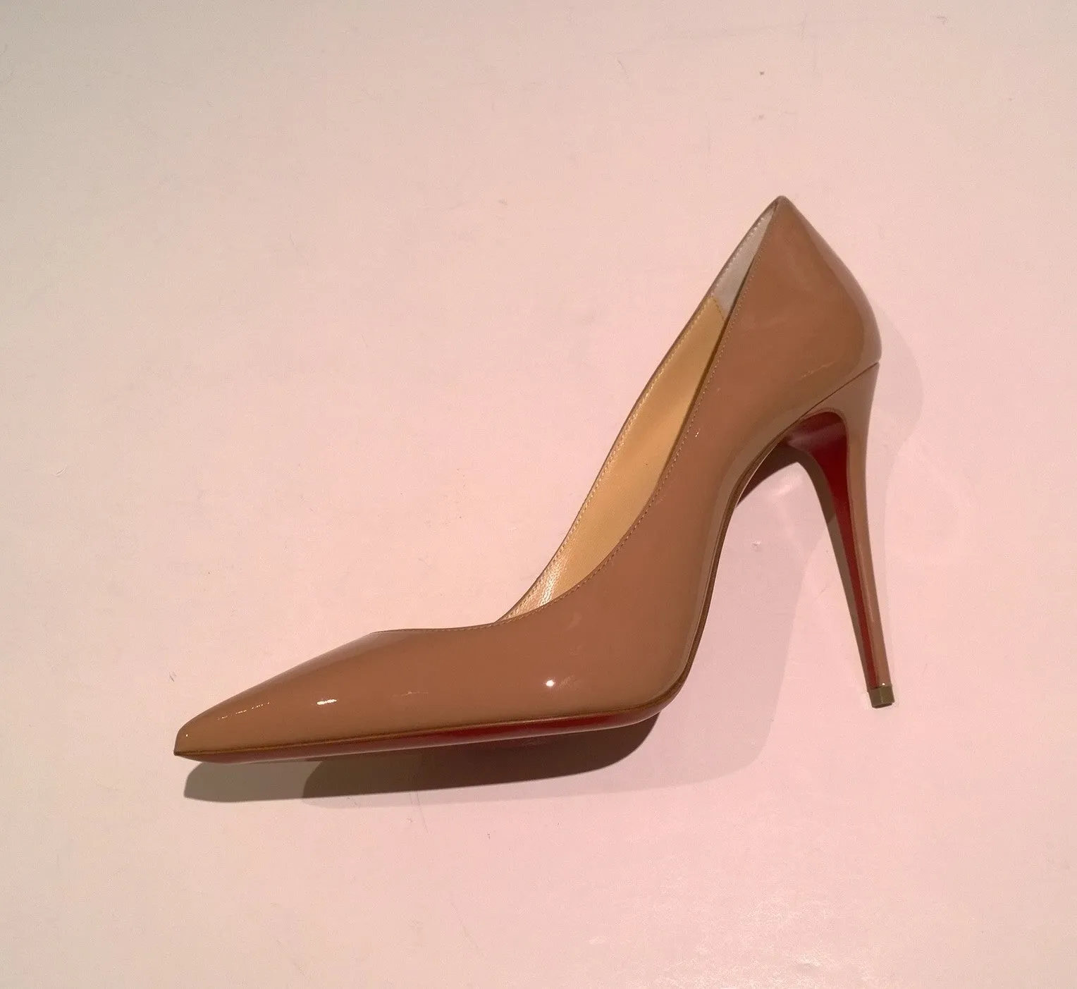 Christian Louboutin Kate 100 Beige Nude Patent Leather Heels NIB