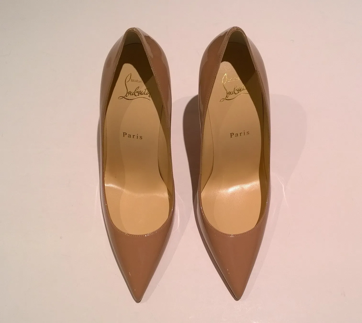 Christian Louboutin Kate 100 Beige Nude Patent Leather Heels NIB