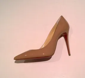 Christian Louboutin Kate 100 Beige Nude Patent Leather Heels NIB