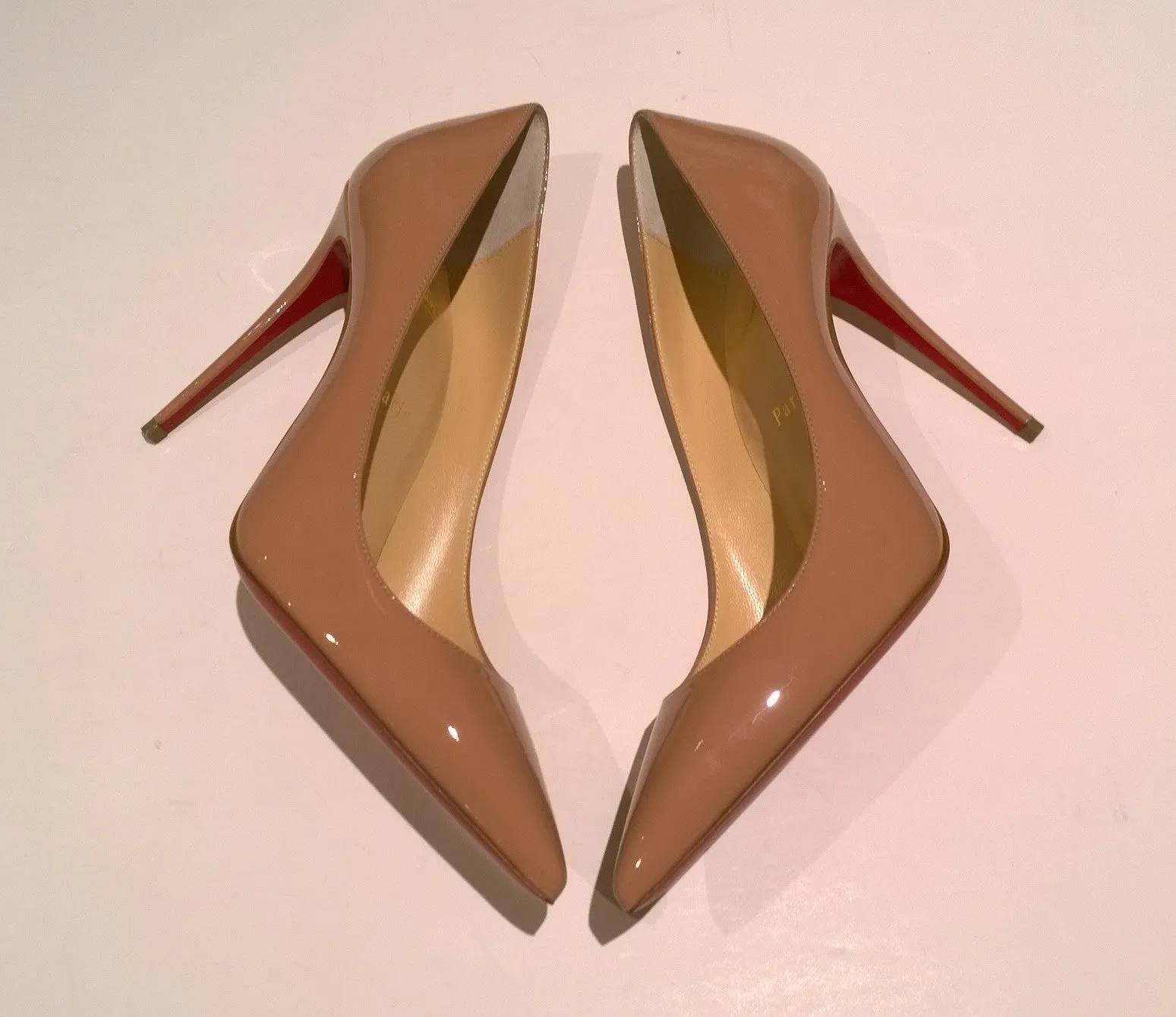 Christian Louboutin Kate 100 Beige Nude Patent Leather Heels NIB