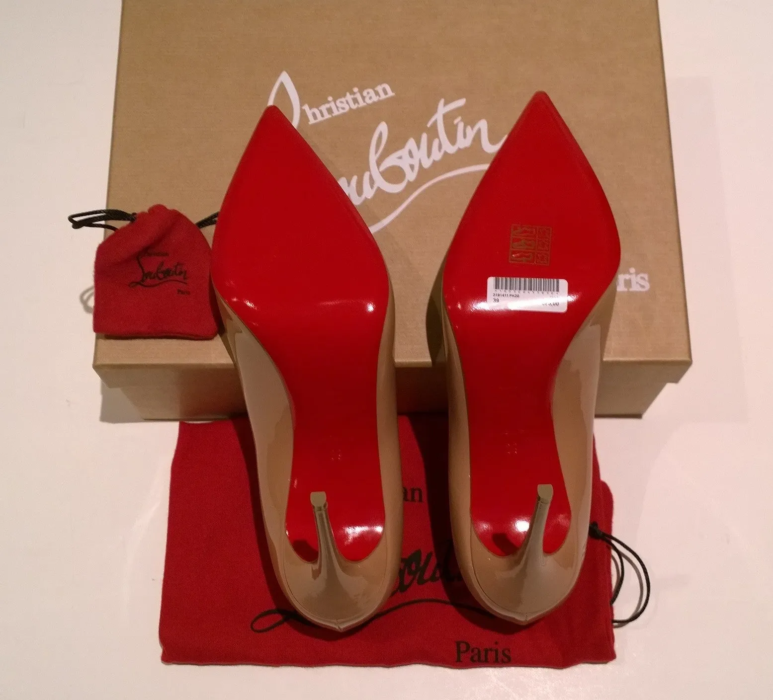 Christian Louboutin Kate 100 Beige Nude Patent Leather Heels NIB