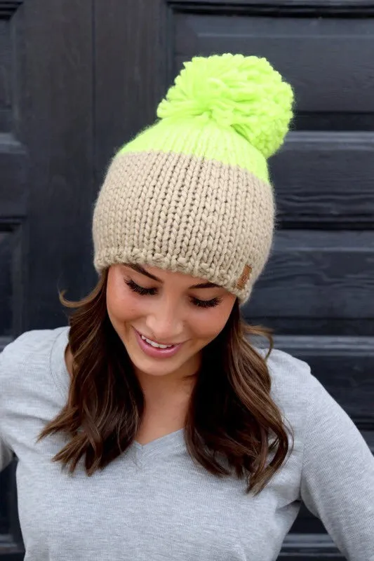 Colorblock Knit Pom Hat