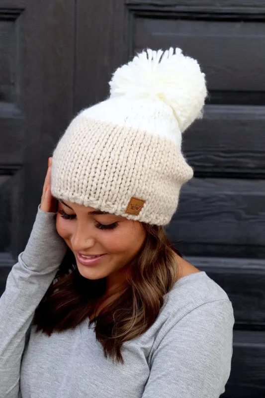 Colorblock Knit Pom Hat