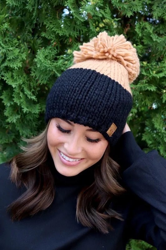 Colorblock Knit Pom Hat