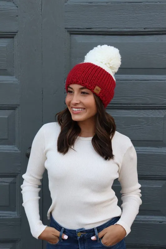 Colorblock Knit Pom Hat