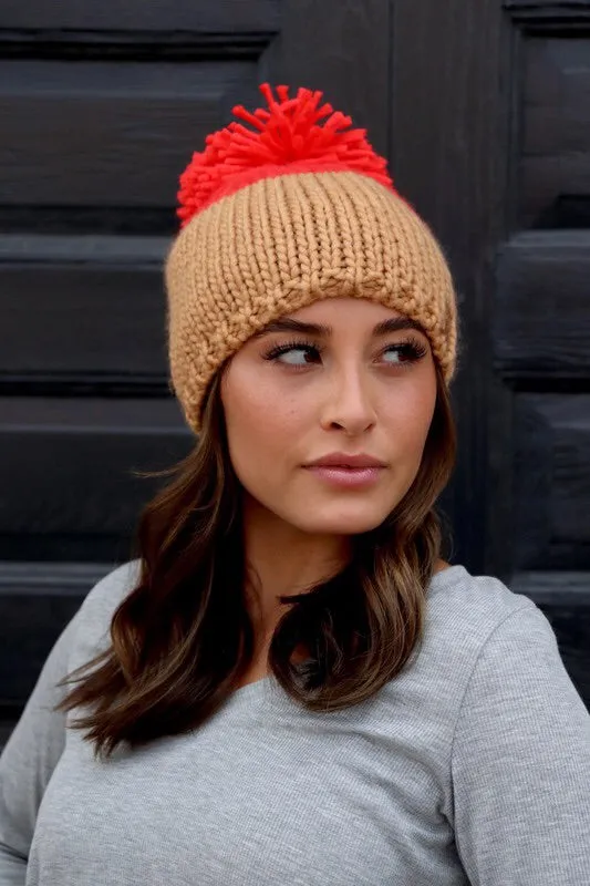 Colorblock Knit Pom Hat