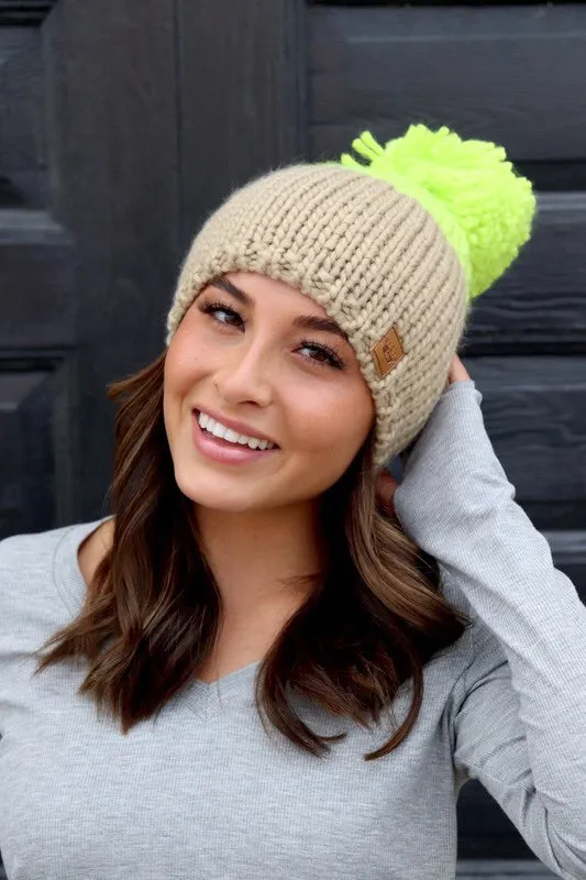 Colorblock Knit Pom Hat