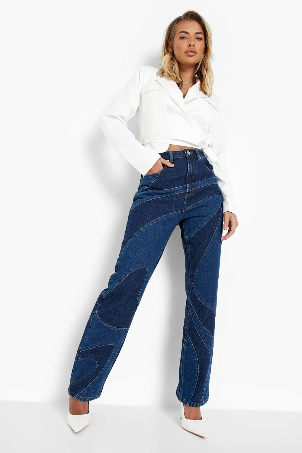 Contrast Swirl Seamed Boyfriend Jeans