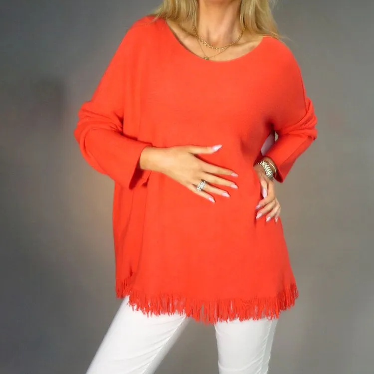 Coral Fringe Knit Jumper Deck