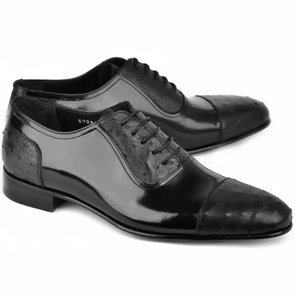 Cap Toe Ostrich Oxfords Black