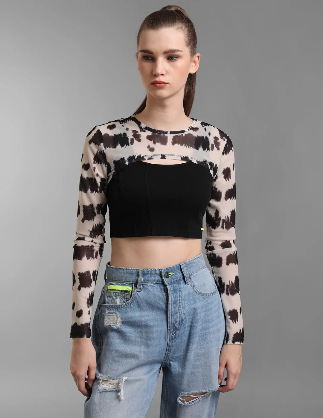 Cow Print Mesh Arm Warmer Sleeve