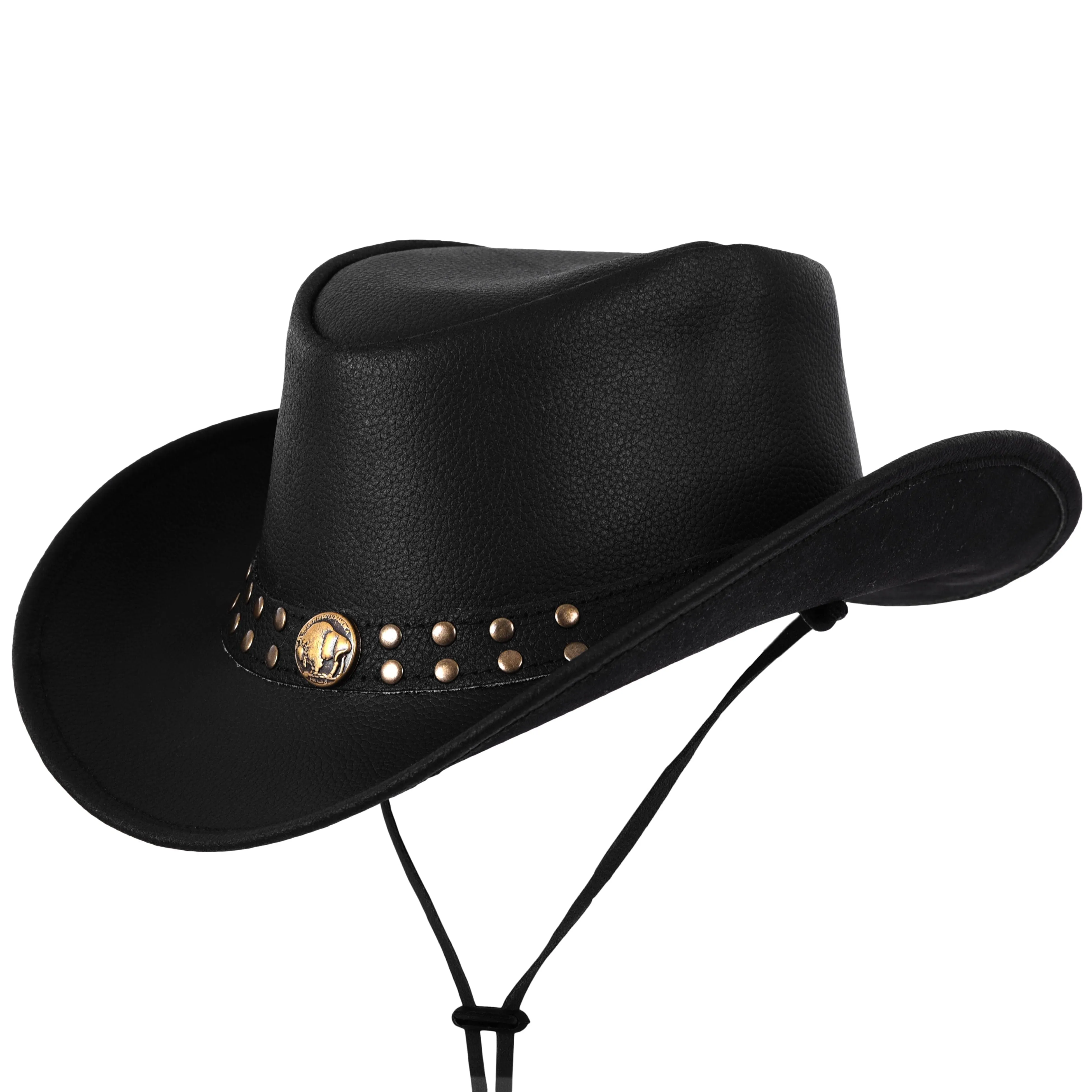 Cowhide Leather Black Cowboy Hat with Buffalo Nickel Band