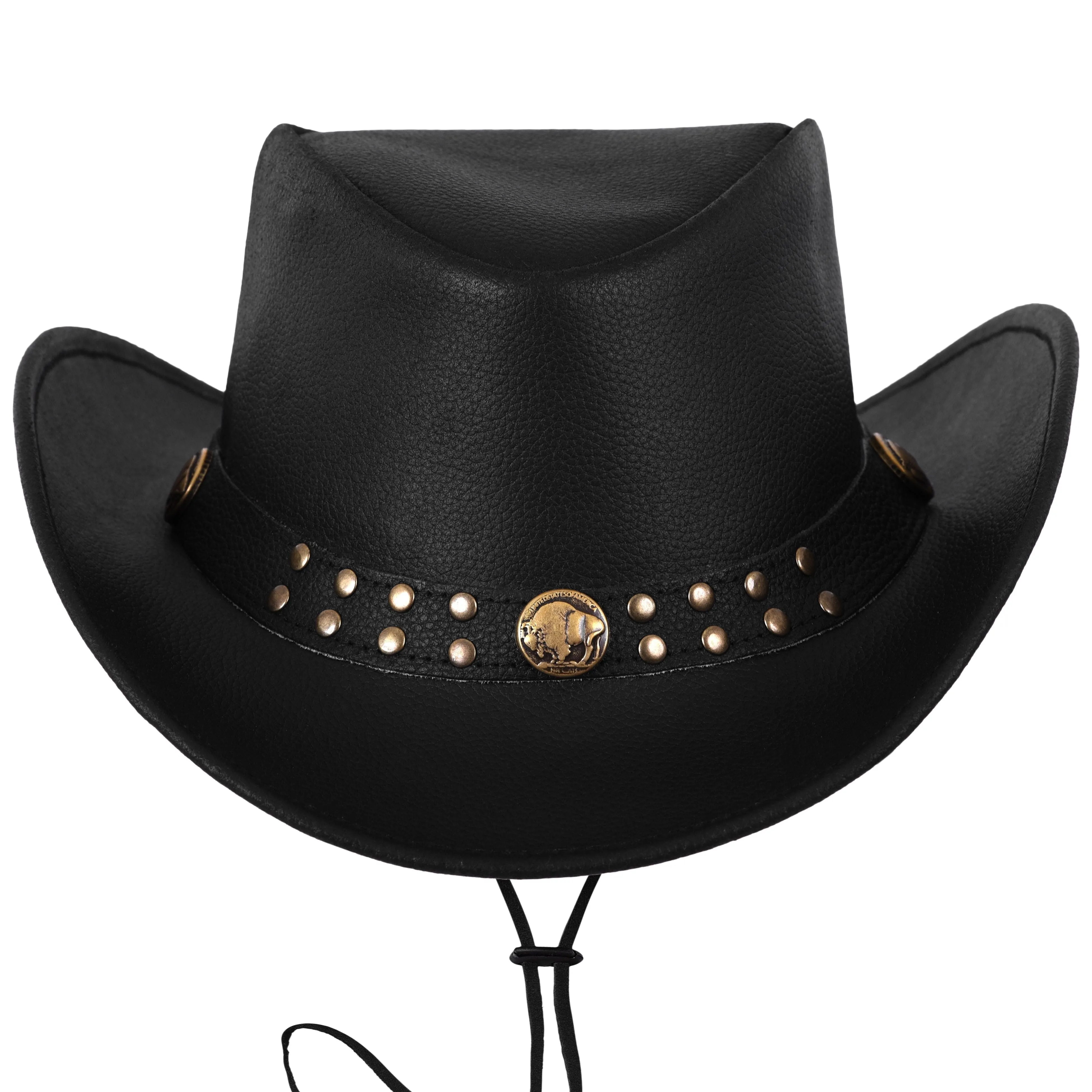 Cowhide Leather Black Cowboy Hat with Buffalo Nickel Band