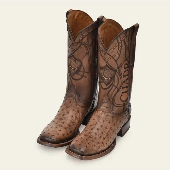 CUADRA Men's Engraved Exotic Leather Boot | CU744 Honey Ostrich