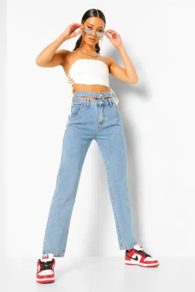 Cut Out Waistband Boyfriend Jeans