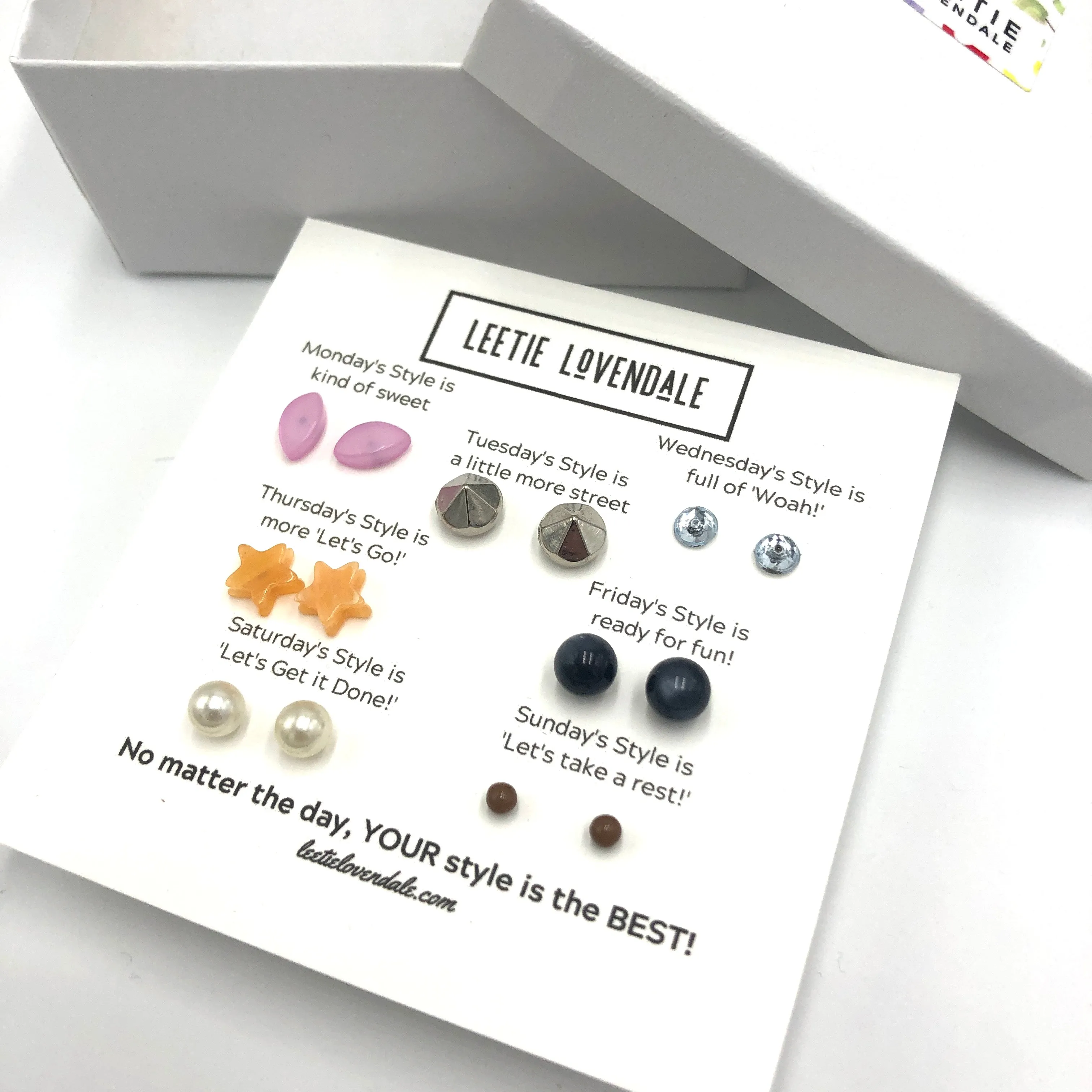 Days of the Week Style Earring Studs Set