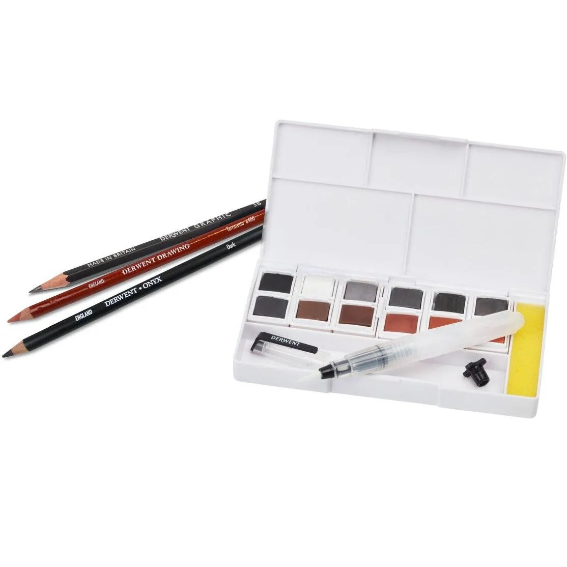 Derwent Shade and Tone Paint Pan Pencils Mixed Media Set Kit Waterbrush