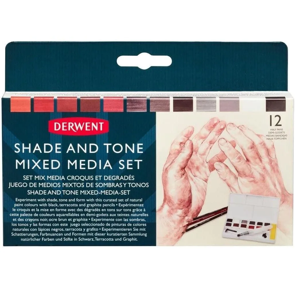 Derwent Shade and Tone Paint Pan Pencils Mixed Media Set Kit Waterbrush