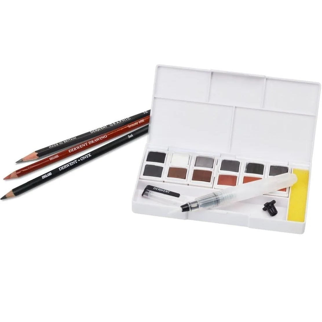 Derwent Shade and Tone Paint Pan Pencils Mixed Media Set Kit Waterbrush