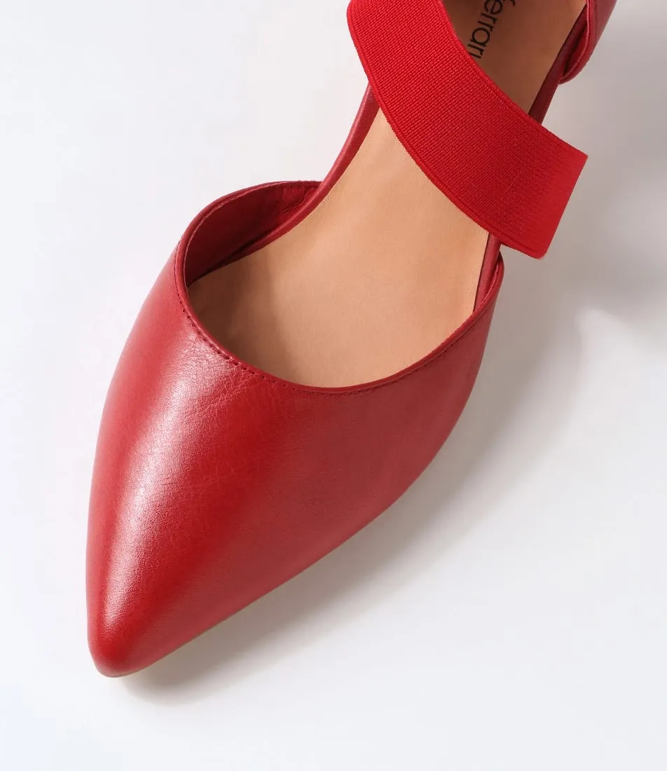 DIANA FERRARI Citar Deep Red Leather Mary Jane Heels