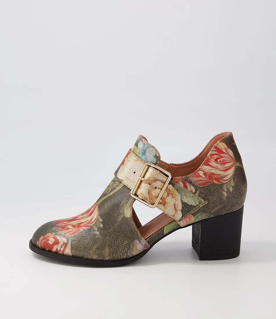 DJANGO & JULIETTE Sanfort Vintage Metal Floral Leather Heels