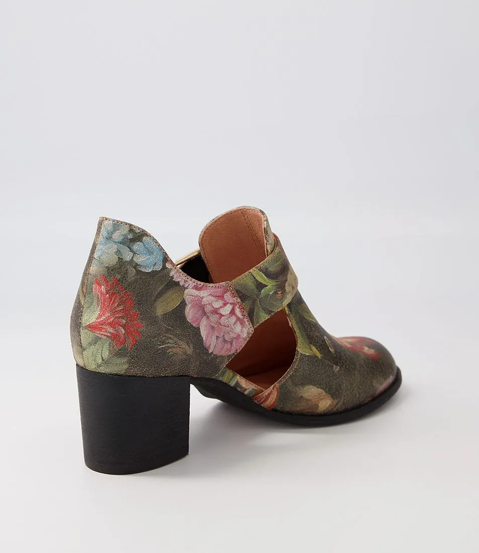 DJANGO & JULIETTE Sanfort Vintage Metal Floral Leather Heels