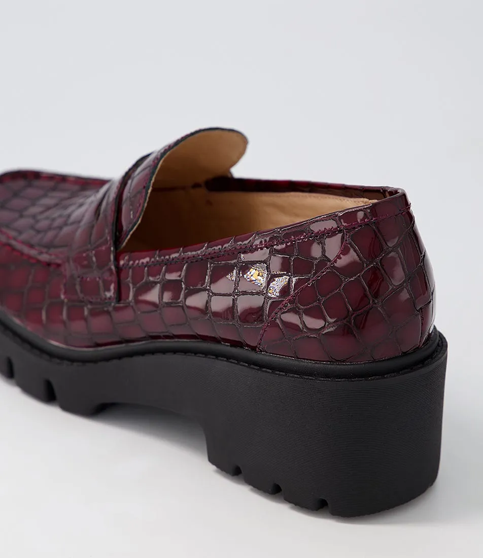 DJANGO & JULIETTE Unice Shiraz Black Patent Croc Leather Heels