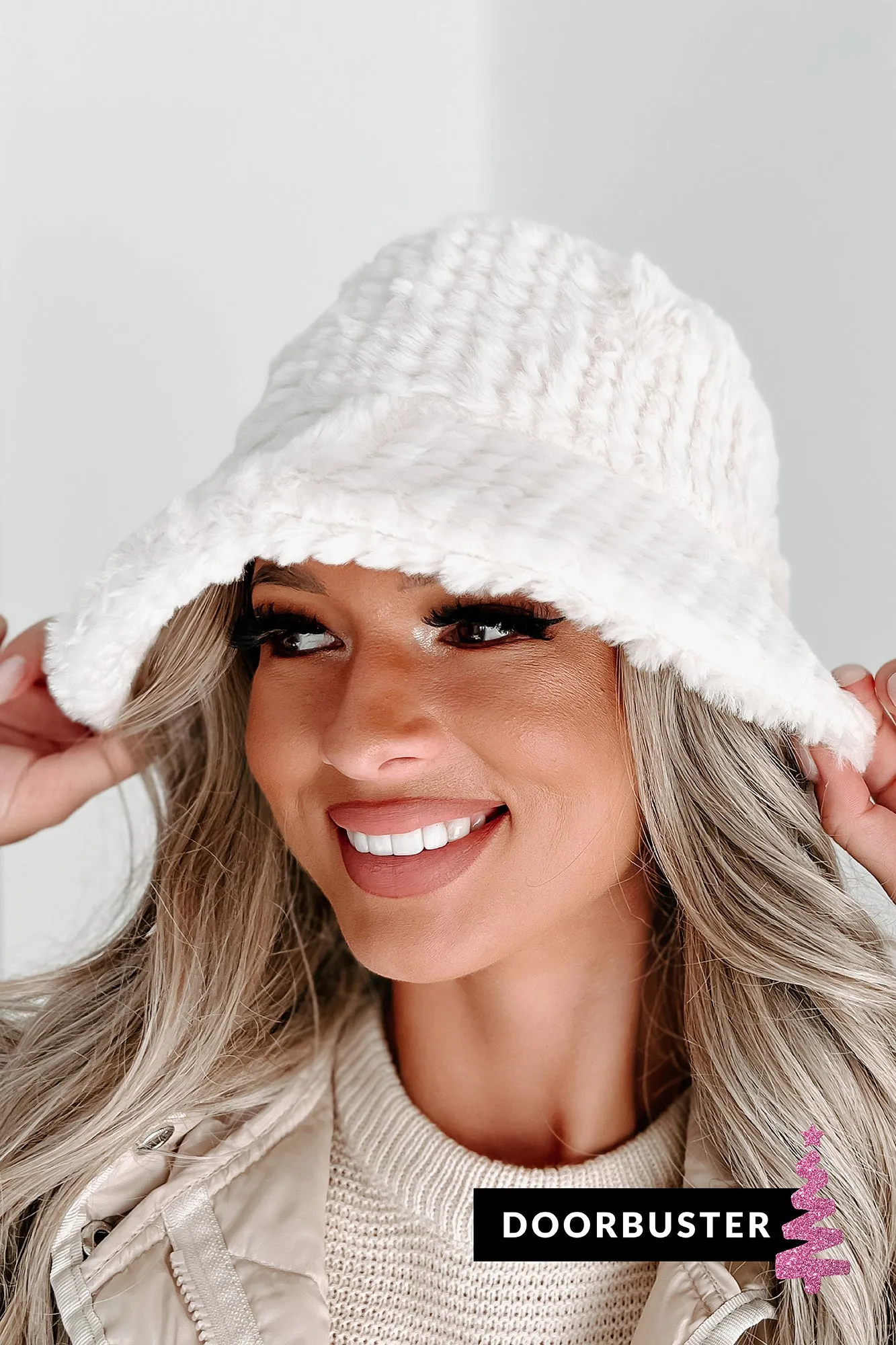 Doorbuster- Warm & Fuzzy Feelings Faux Fur Bucket Hat (Ivory)