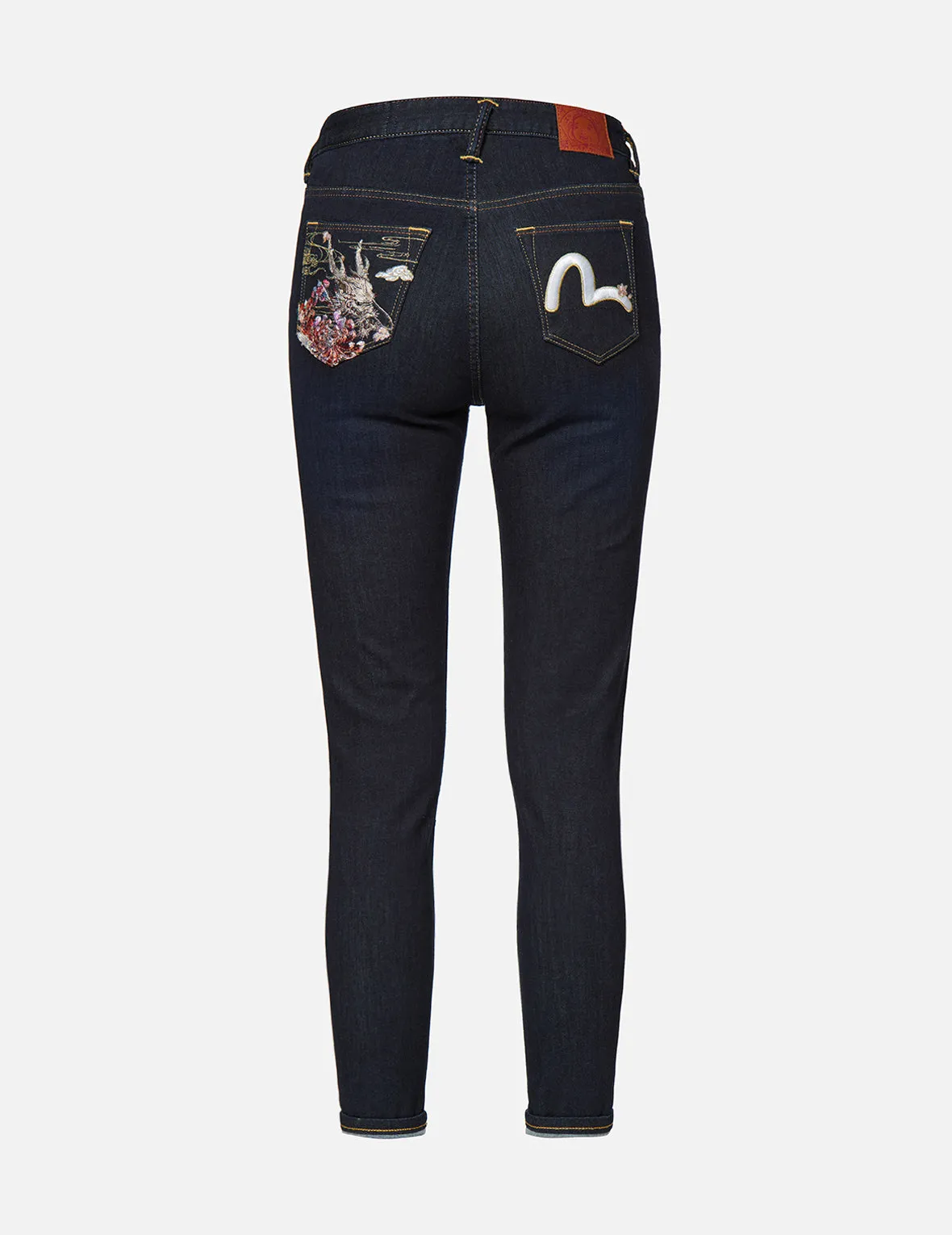 Dragon Head and Seagull Embroidered Skinny Jeans