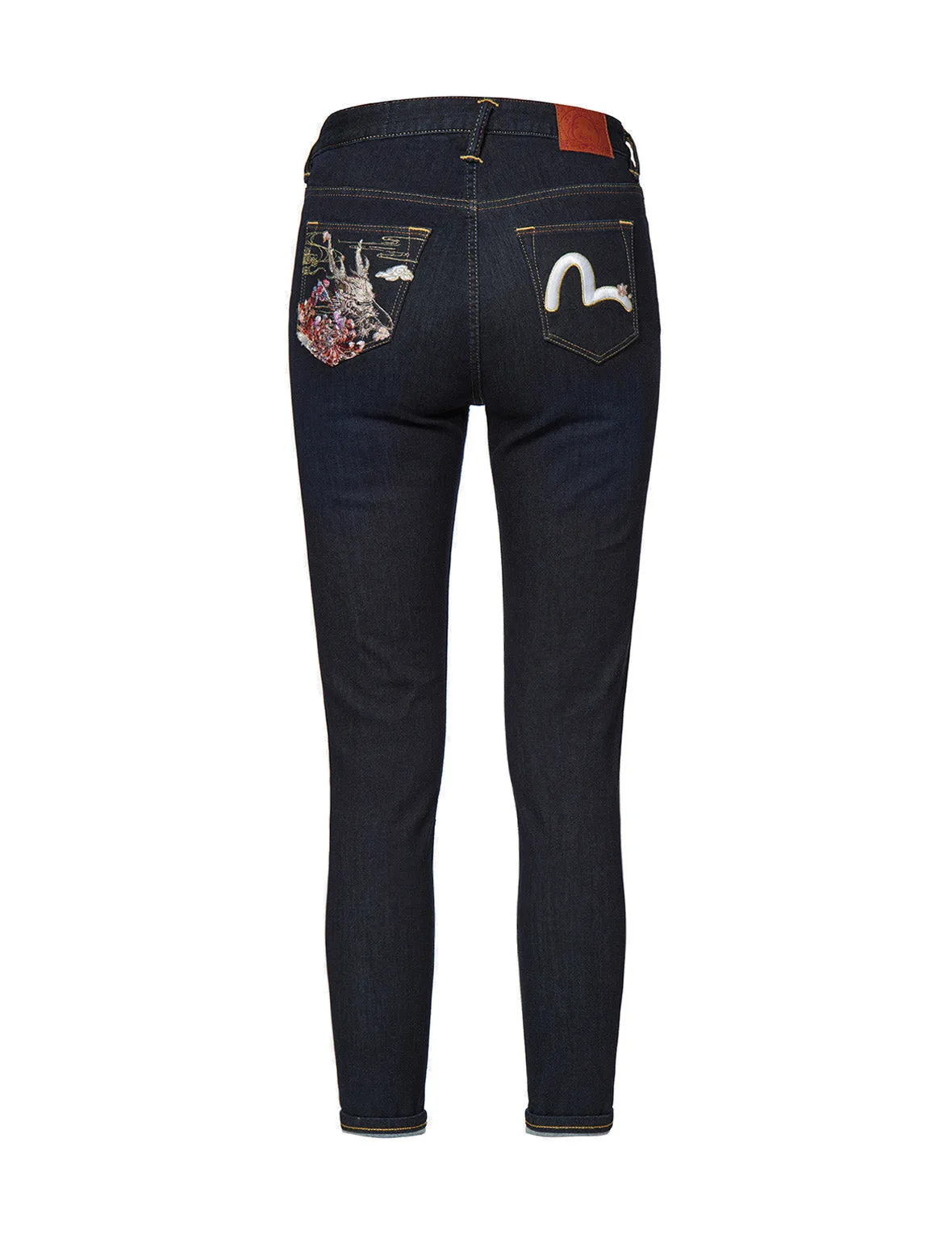 Dragon Head and Seagull Embroidered Skinny Jeans