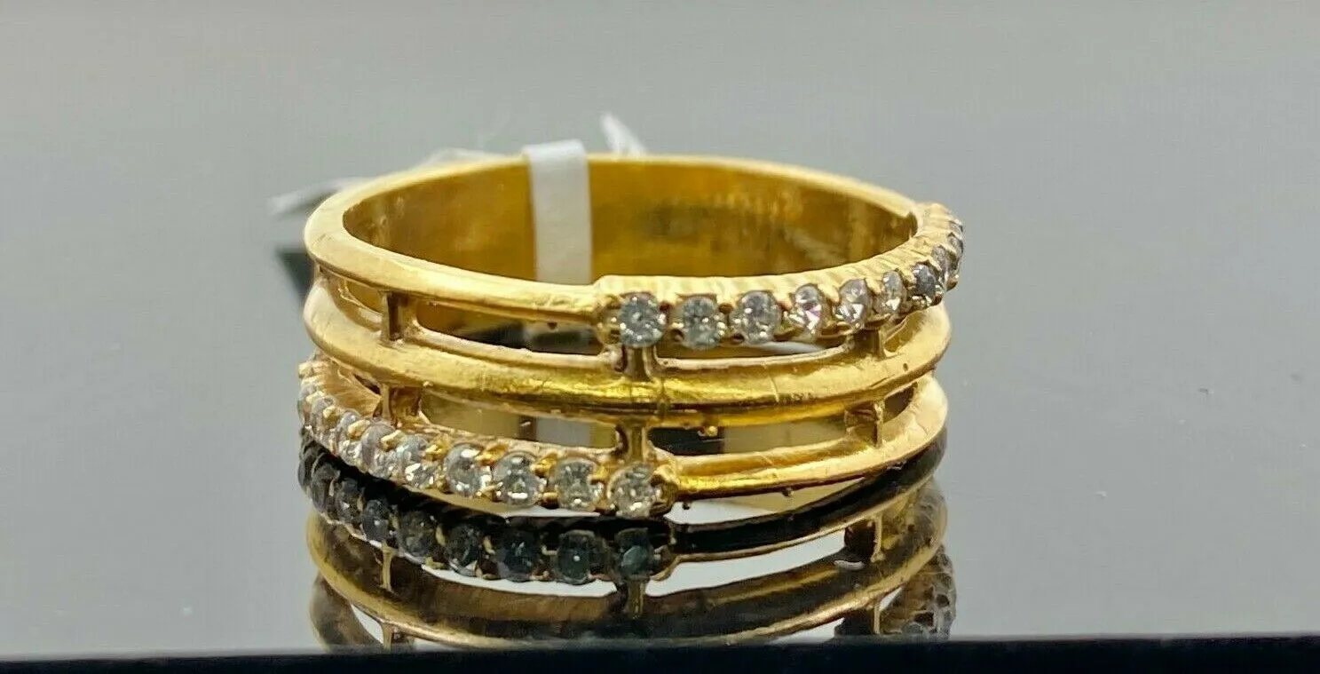 22k Solid Gold Band Ring for Women with Elegant Charm - Size 7.5 - RESIZABLE r2928mon