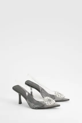 Embellished Clear Slingback Court Heels