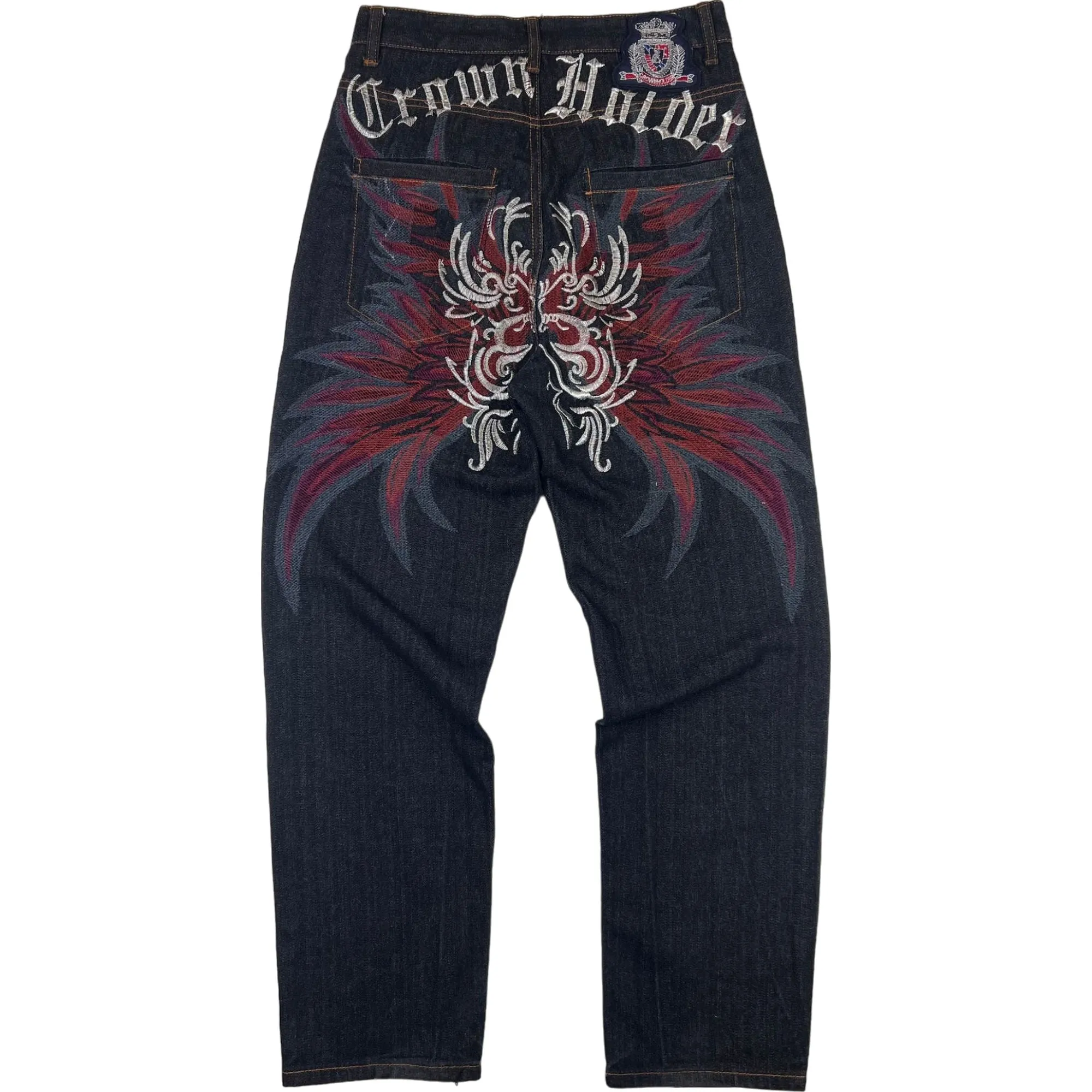 Embroidered Graphic Crown Holder Skater Jeans Navy