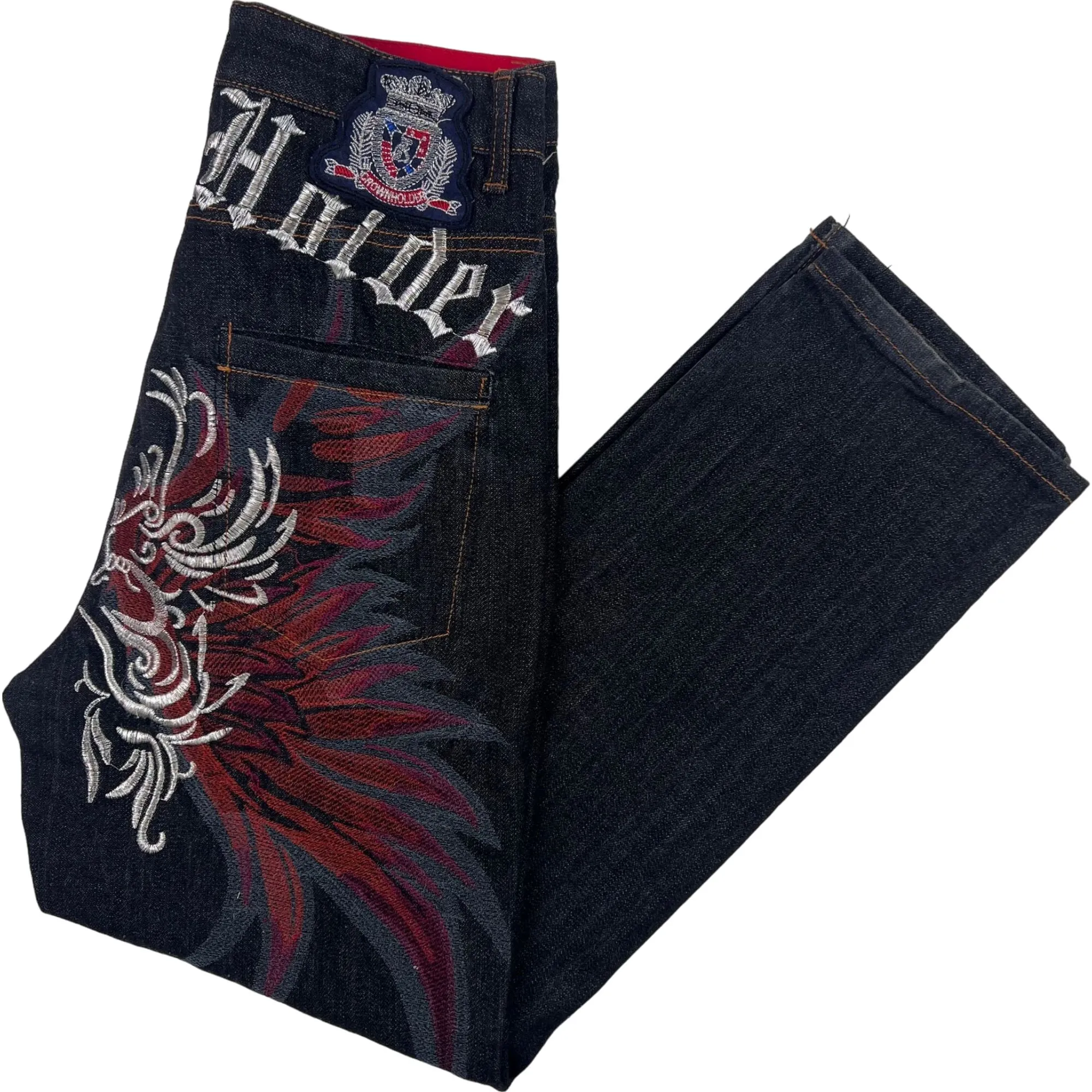 Embroidered Graphic Crown Holder Skater Jeans Navy