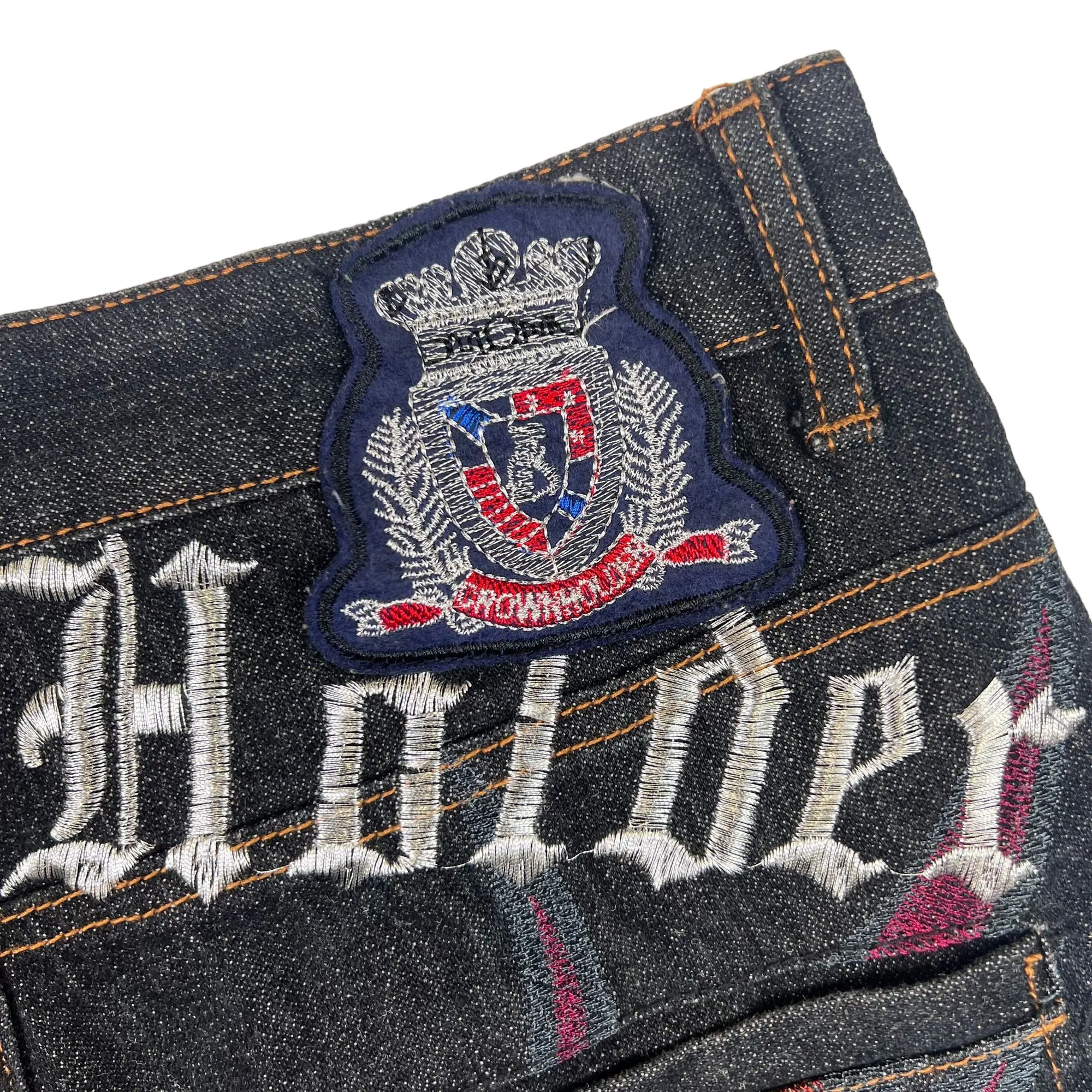 Embroidered Graphic Crown Holder Skater Jeans Navy