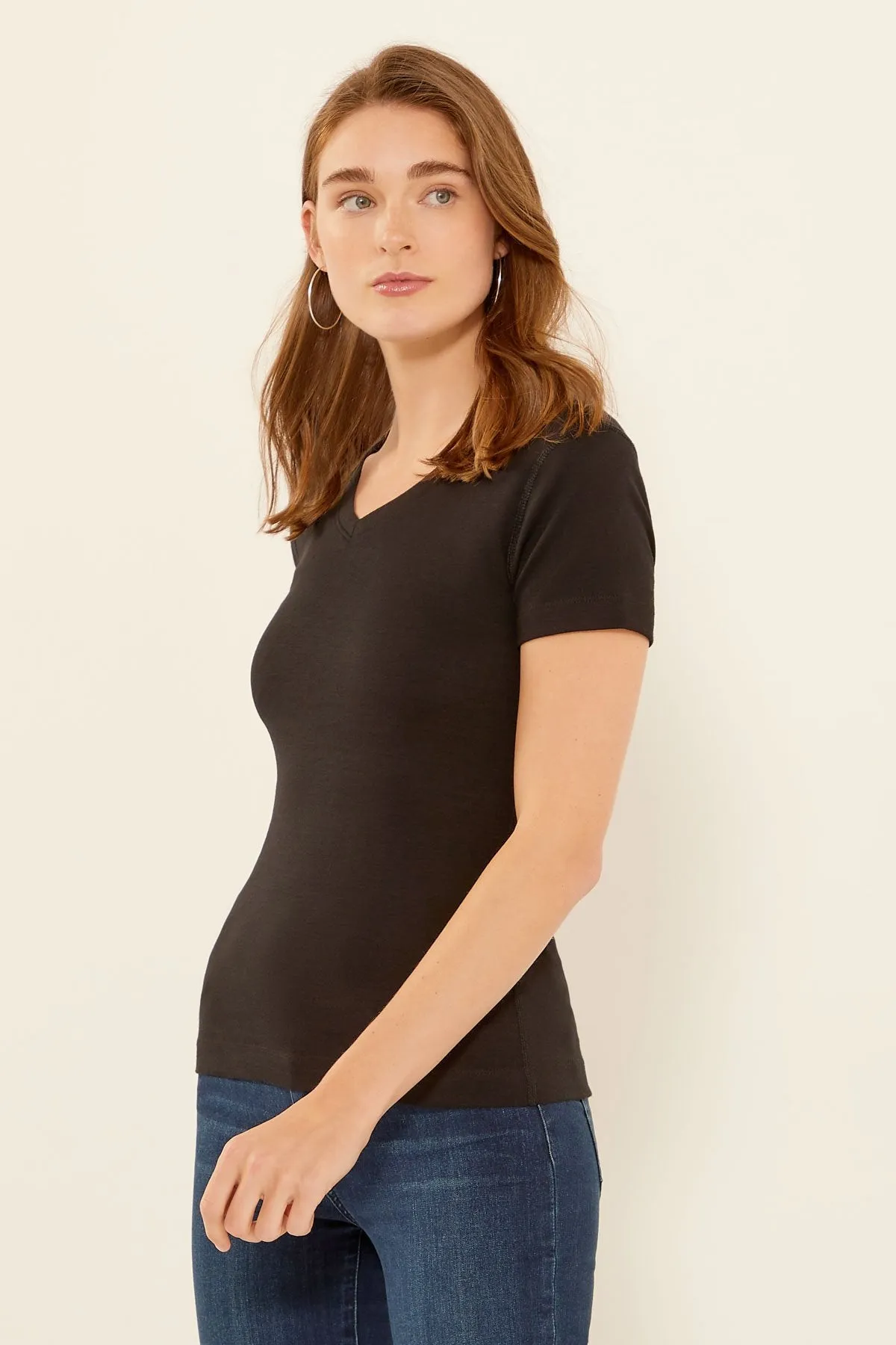 Essential Heritage Knit V-Neck Tee | Black