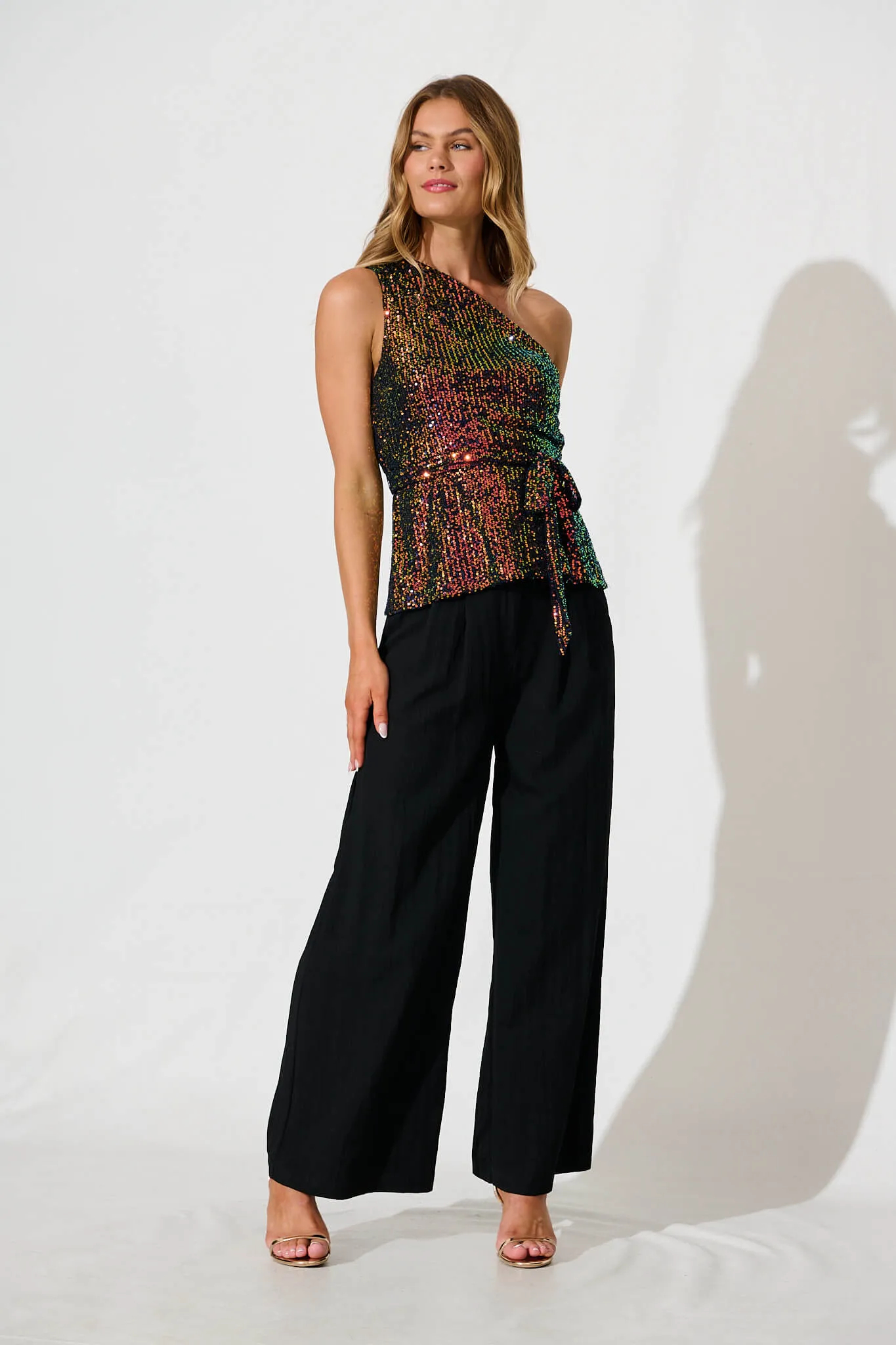 Evening Star One Shoulder Top In Multi Sequin