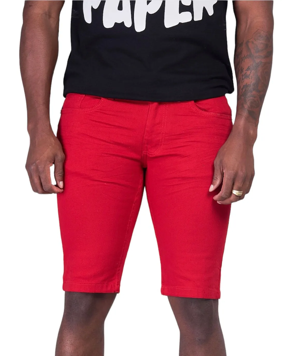 EVOLUTION MEN'S SIMPLE PRIME RED DENIM SHORTS