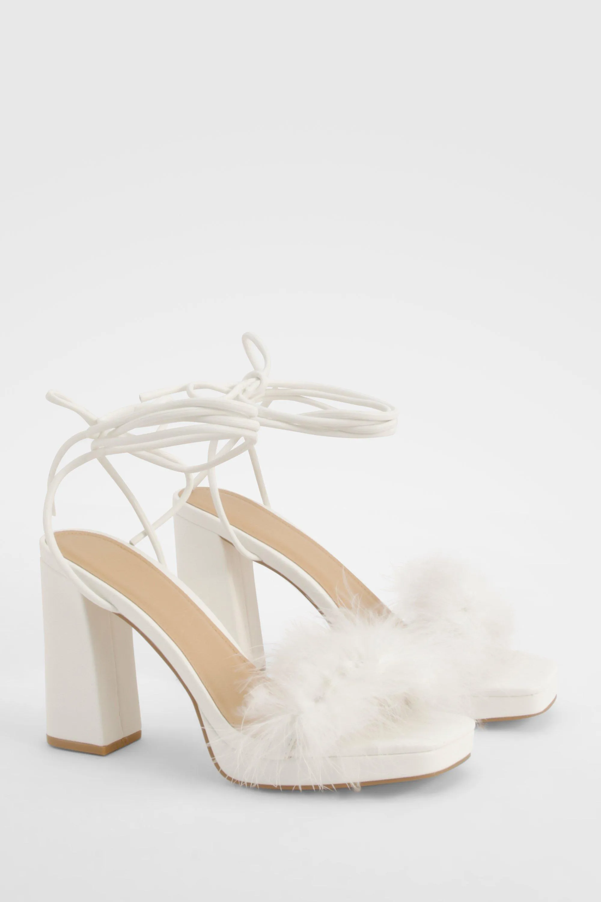 Feather Strap Wrap Up Block Heels