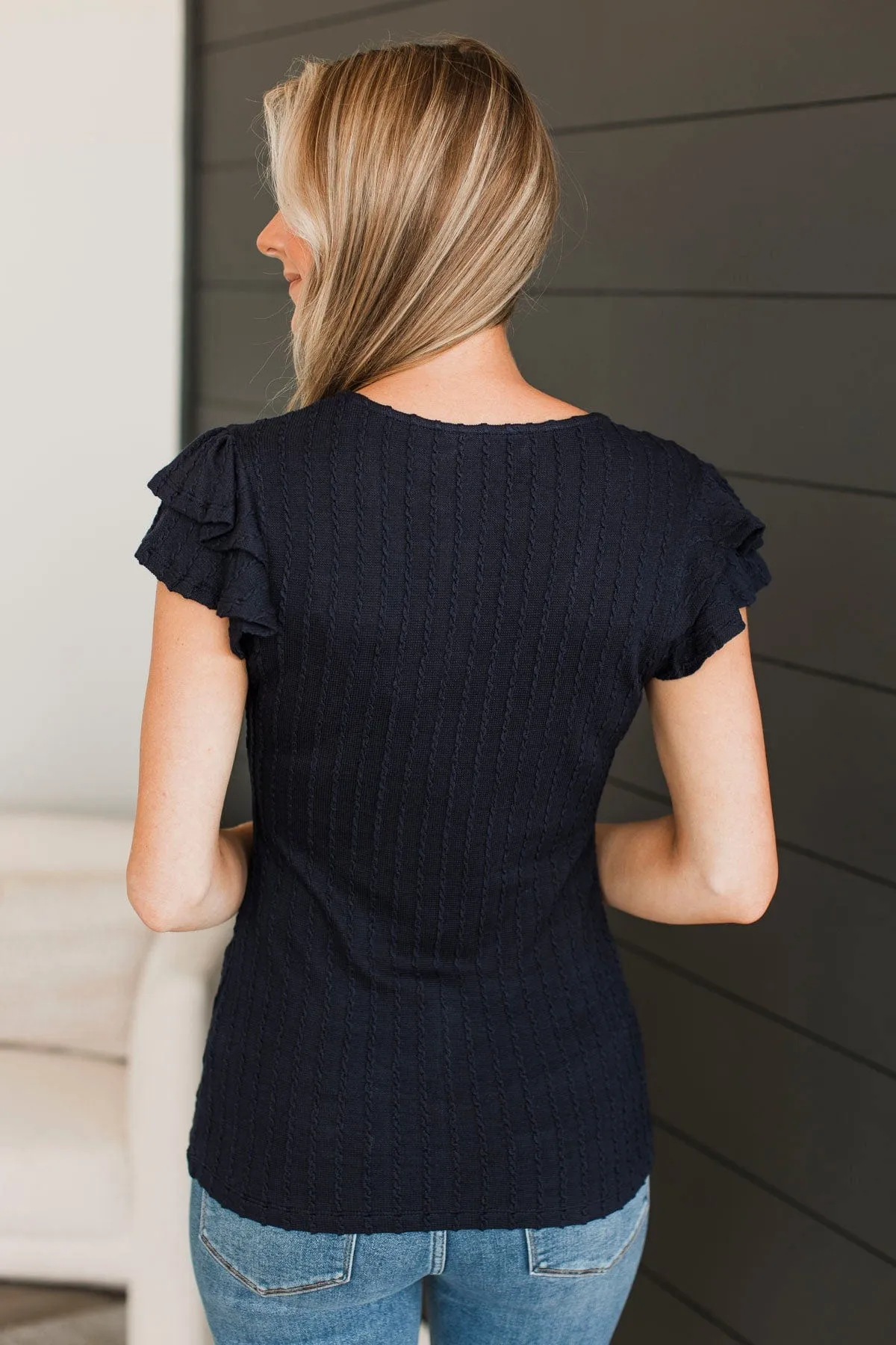 Feels So Nice Knit Top- Dark Navy\