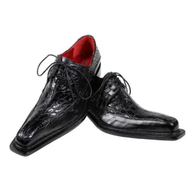 High-Quality Men's Black Alligator Leather Oxfords