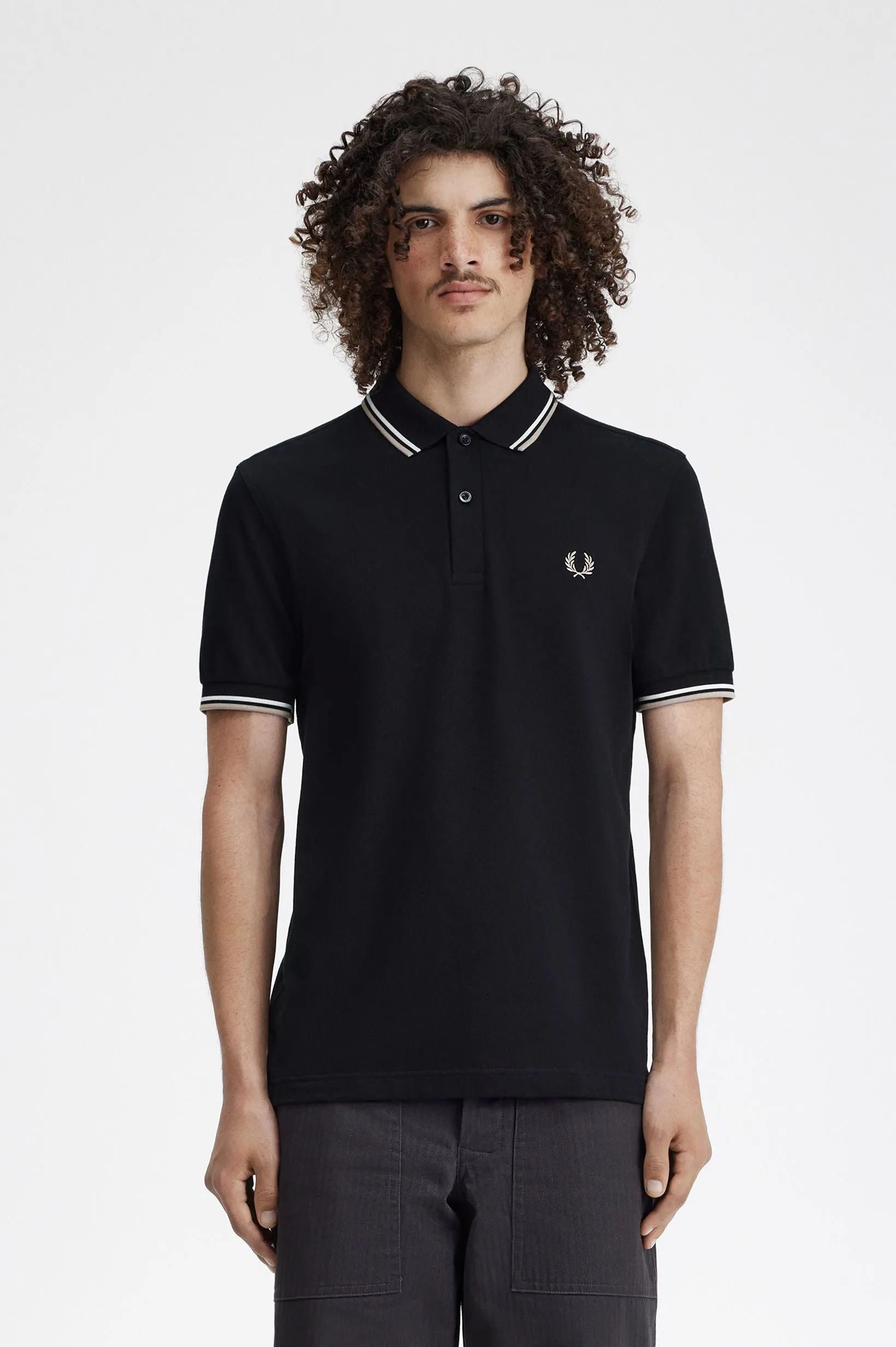 Fred Perry Twin Tipped Polo Shirt Blk/SnWhi/WrmGry