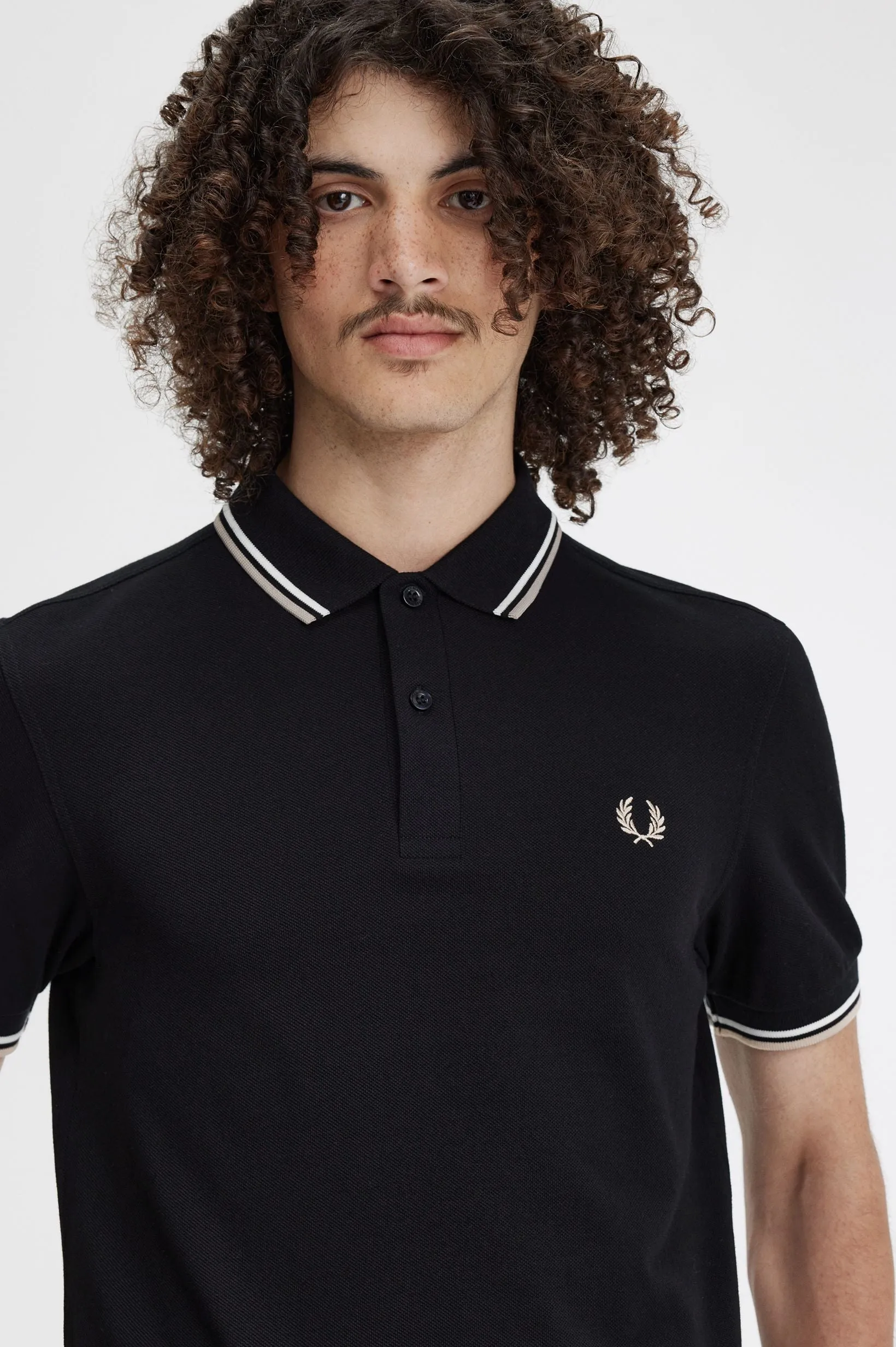 Fred Perry Twin Tipped Polo Shirt Blk/SnWhi/WrmGry