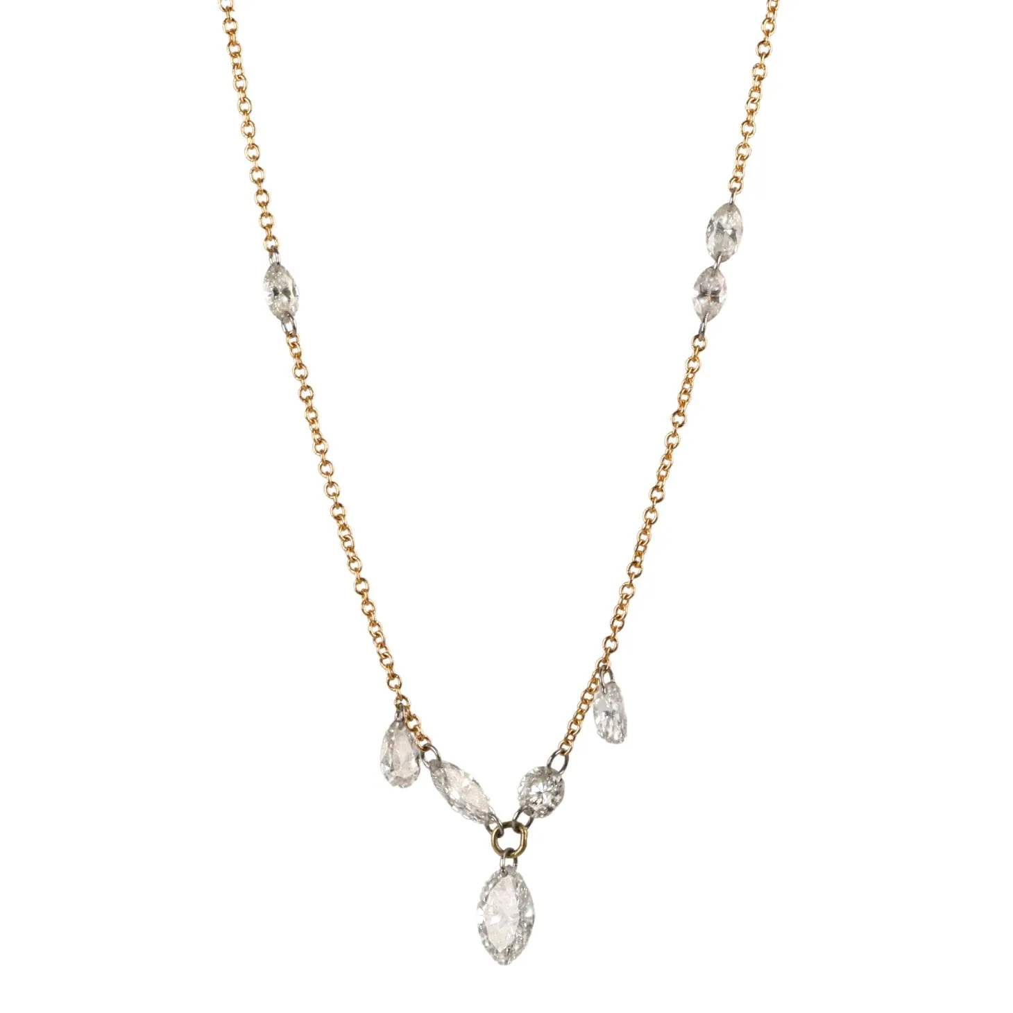 Free-Set Marquise and Pear-Shaped Diamond Necklace (~1.79 tcw)