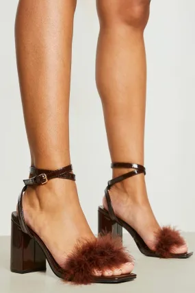 Fur Trim Two Part Block Heels