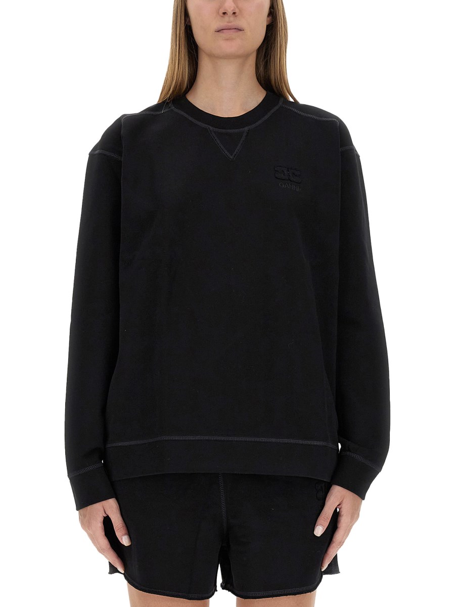 GANNI Womens COTTON SWEATSHIRT WITH LOGO