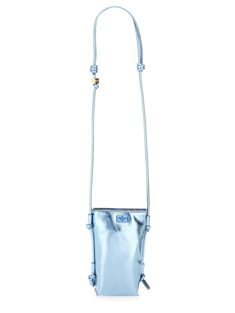 Ganni Metallic Leather Logo Shoulder Bag