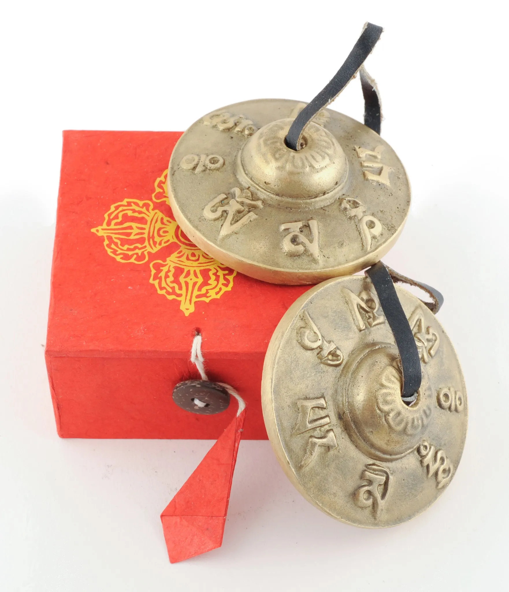 Giftboxed Tingsha Cymbal Set - With Om Mani Padme Hum Characters