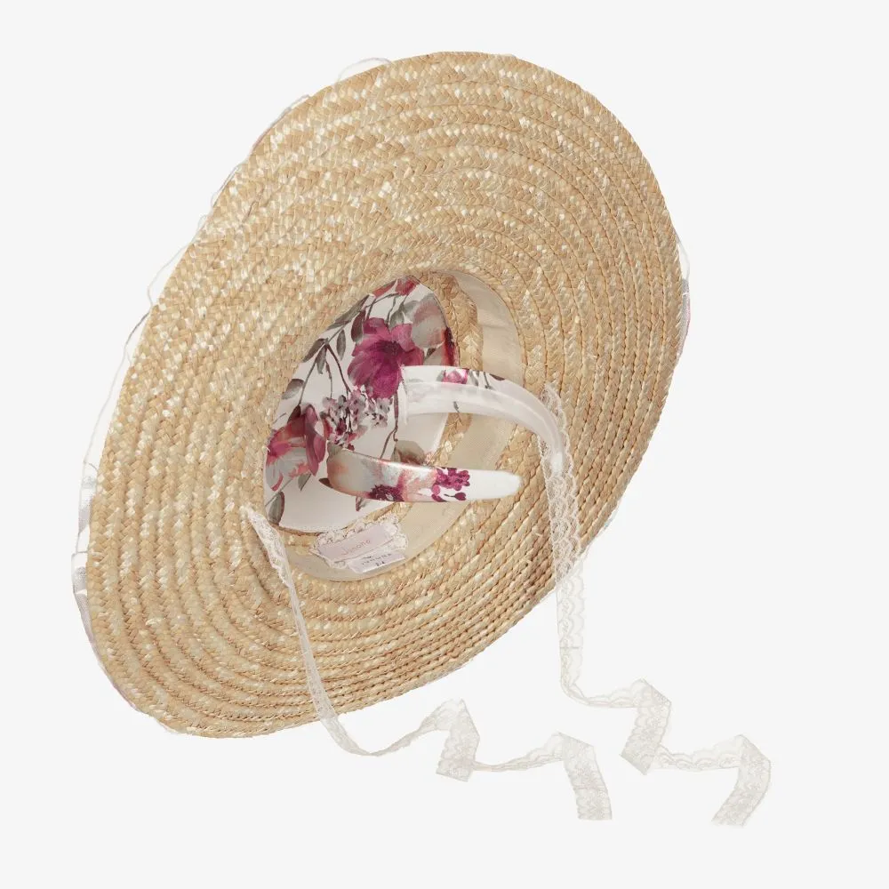 Girls Beige Wisteria Straw Hat