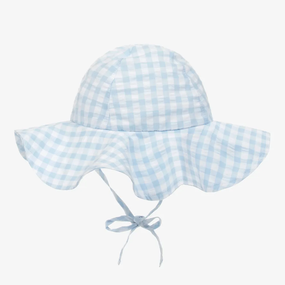 Girls Blue Gingham Sun Hat